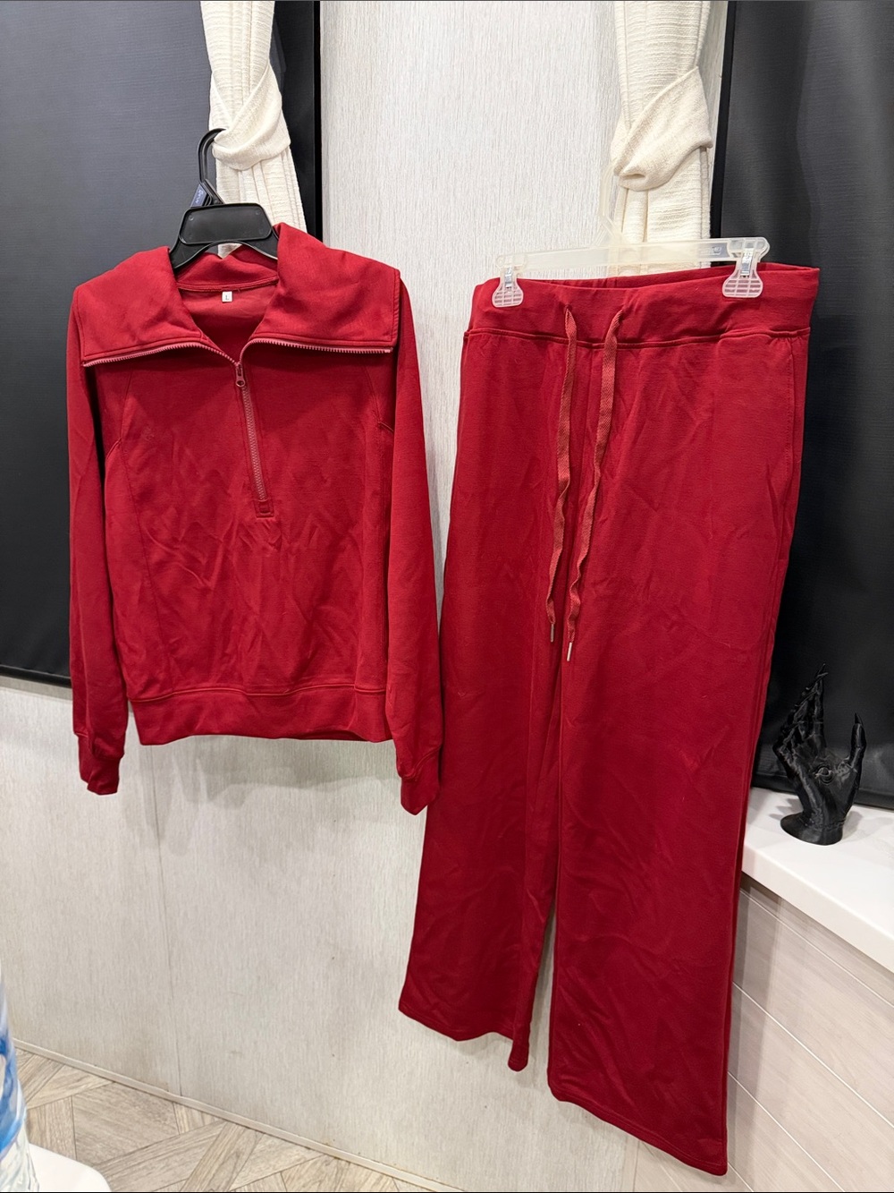 Amazon Women's Red Half-Zip Pullover & Drawstring Joggers Set